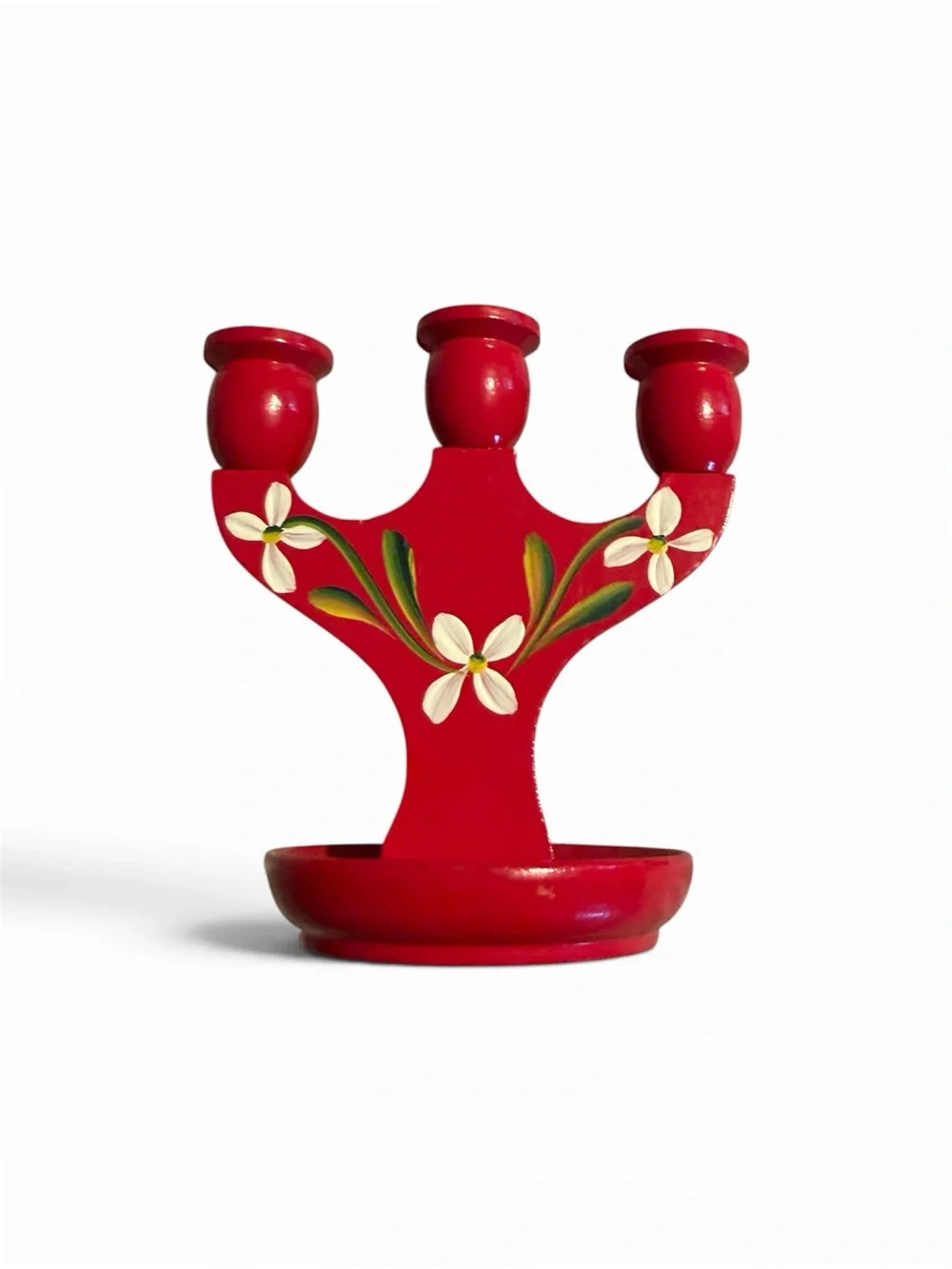 Hand Painted Assorted Dala Horses Wood Folk Art Candle Holder Sweden Norway Red